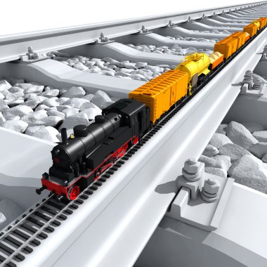 A miniature model of the train rides on big tracks clipart