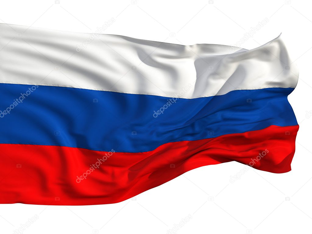 Russian flag, fluttering in the wind.
