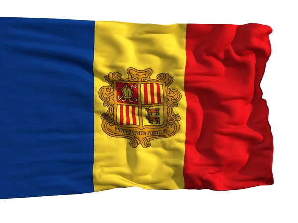 Bandera Andorra Ondeando Viento Cosido Partir Piezas Tela Una Banderas — Foto de Stock