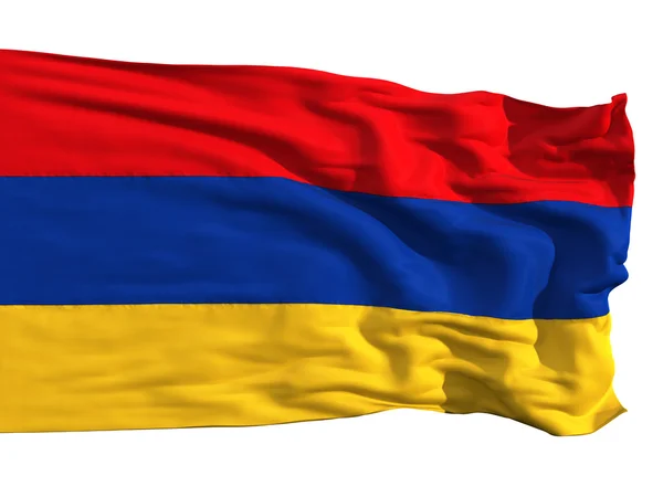 亚美尼亚的标志 在风中飘扬 从布片缝 很现实详细旗帜挥舞着在风中 与材料 孤立的纹理 — 图库照片