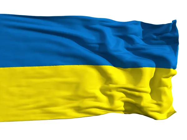 Oekraïense Vlag Wapperen Wind Genaaid Uit Stukken Van Doek Isoleren — Stockfoto