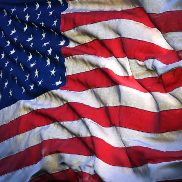 Flagga Usa Fladdrande Vinden Bakgrundsbelyst Rising Sun Sydda Tygstycken Mycket — Stockfoto