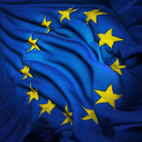 Avrupa Birliği bayrağı havada dalgalandı. çok gerçekçi bir ayrıntılı bayrak doku malzeme ile rüzgarda sallayarak bez parçalarıyla dikili,