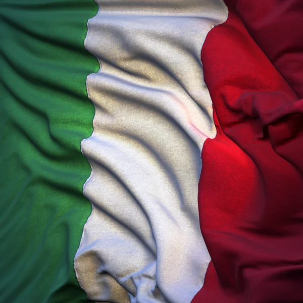 Флаг Италии, развевающийся на ветру, подсвеченный восходящим солнцем — стоковое фото