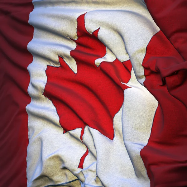 Flagga Kanada Fladdrande Vinden Bakgrundsbelyst Rising Sun Fladdrade Wind Sewn — Stockfoto