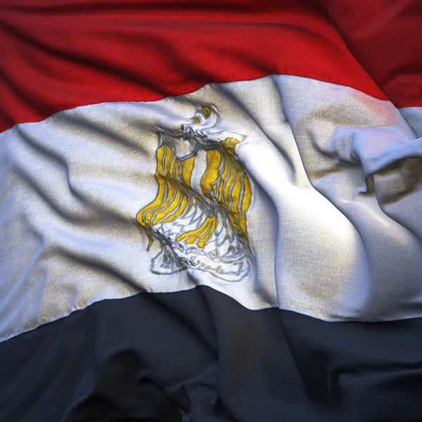 国旗的埃及 迎风招展 背光初升的太阳 具有质地的面料 Flutteri 的非常现实的详细的状态标志片缝 — 图库照片