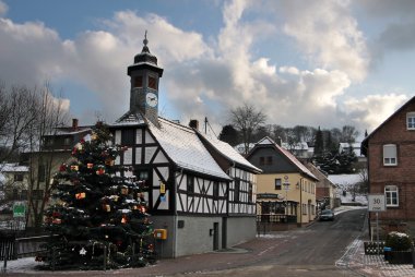 Town Hall and Christmas tree clipart