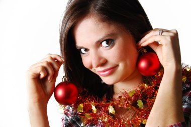 Girl wearing Christmas decorations clipart