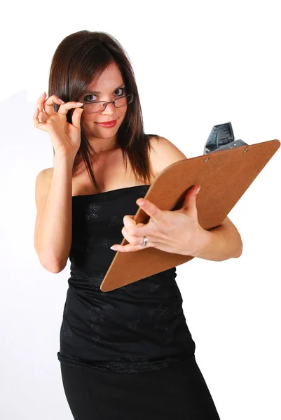Lady holding clipboard — Stock Photo, Image
