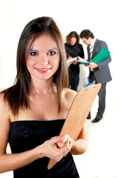 Business woman with clipboard — Stock Photo, Image