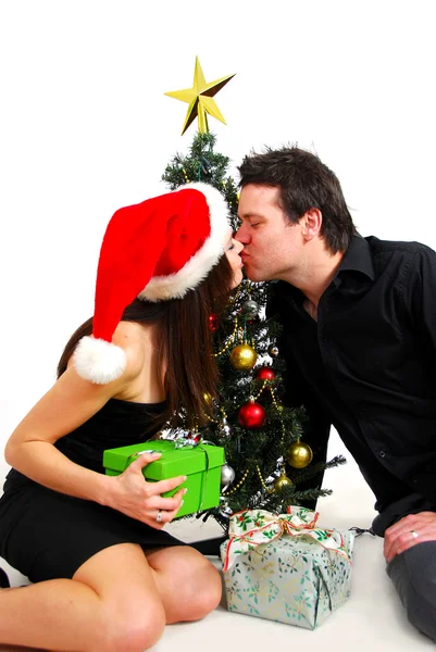 Attractive Couple Celebrating Christmas Tree — Stock Photo, Image