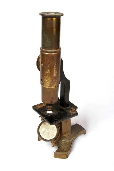 Ročníku Bronzové Mikroskop Izolovaných Bílém Pozadí — Stock fotografie