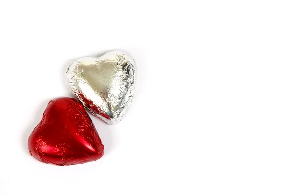 Rode en zilveren Chocolade harten — Stockfoto