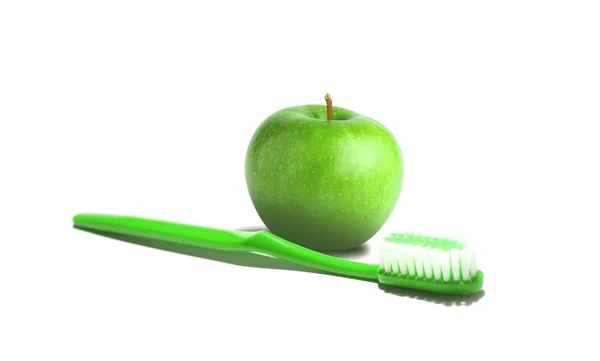 Tooth brush and apple — Stock Photo, Image