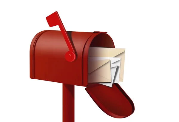 Kırmızı posta kutusu ve envalopes — Stok fotoğraf