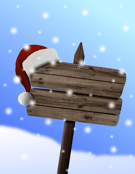 Dřevo znamení s santa klobouk — Stock fotografie