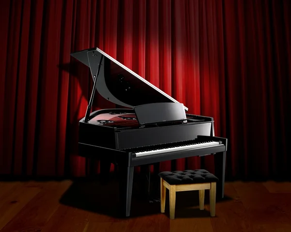Πιάνο φώτα της δημοσιότητας με κόκκινη κουρτίνα — Φωτογραφία Αρχείου