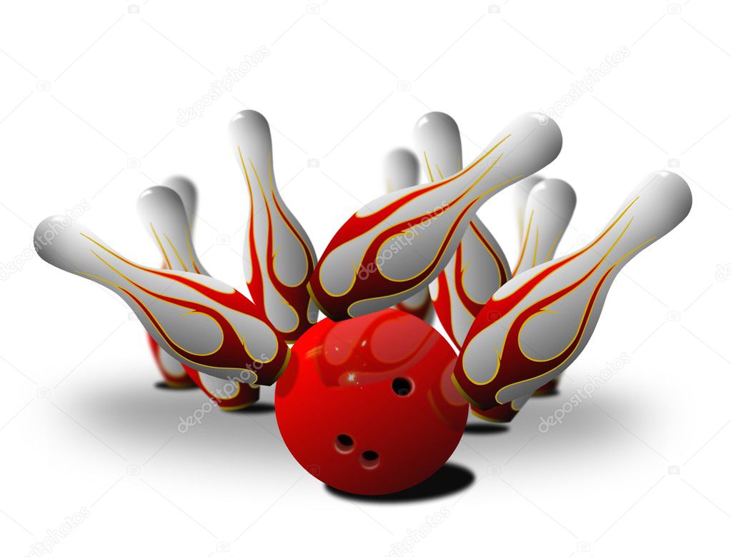Bowling pin strike over white