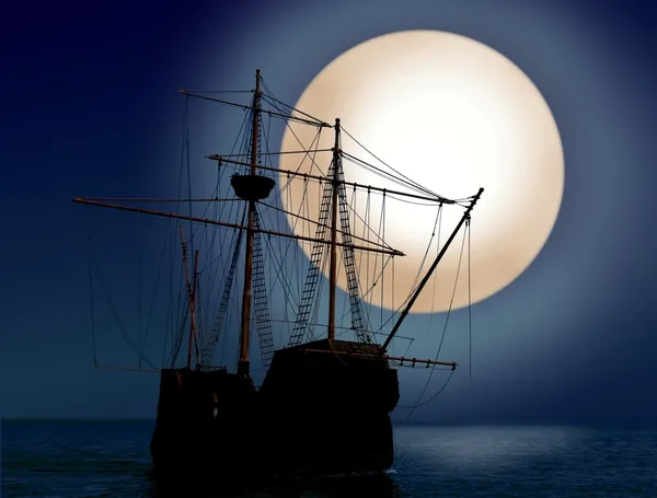 Piratenschip nachts — Stockfoto