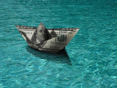 Currency boat in the lake clipart