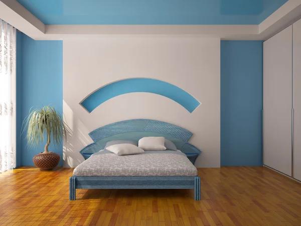 Interiör av en blå sovrum — Stockfoto