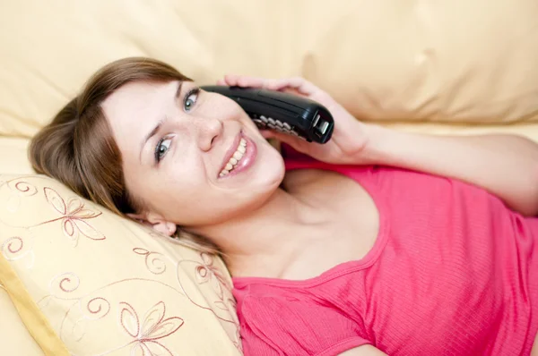Woman with a telephone — Stock Photo, Image