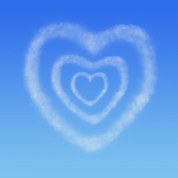 Drei Herzen Aus Wolken Blauen Himmel — Stockfoto