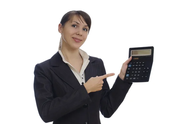 Forretningskvinne med kalkulator – stockfoto