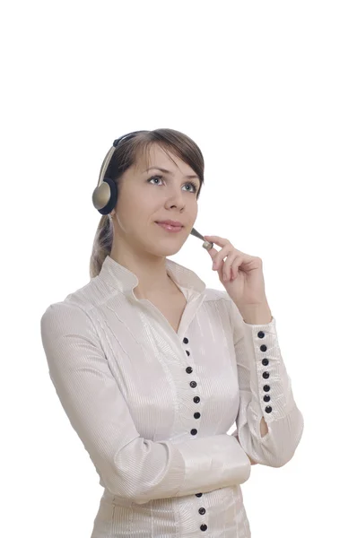 Mulher de negócios com um microfone — Fotografia de Stock