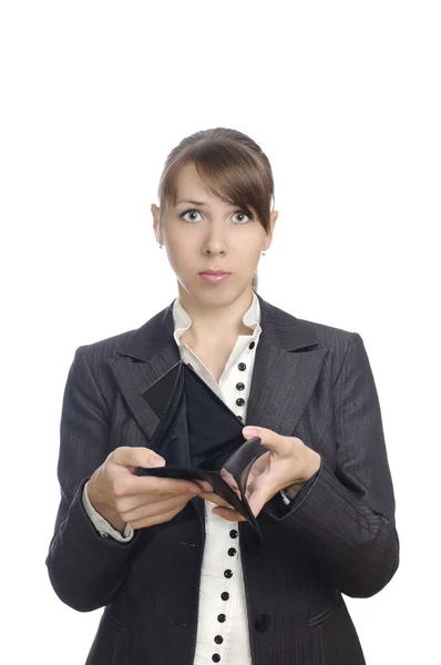 Frau mit leerem Geldbeutel — Stockfoto
