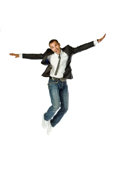 O empresário pulando em um fundo branco — Fotografia de Stock