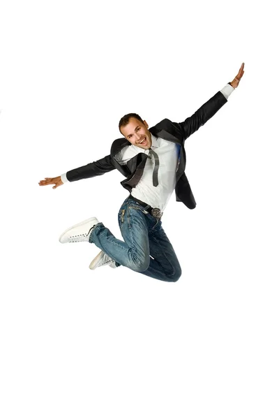 Der Geschäftsmann springt auf weißem Hintergrund — Stockfoto