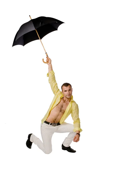 Der junge Mann mit dem Regenschirm — Stockfoto