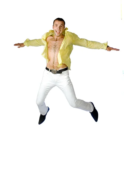 Der Mann springt auf weißem Hintergrund — Stockfoto