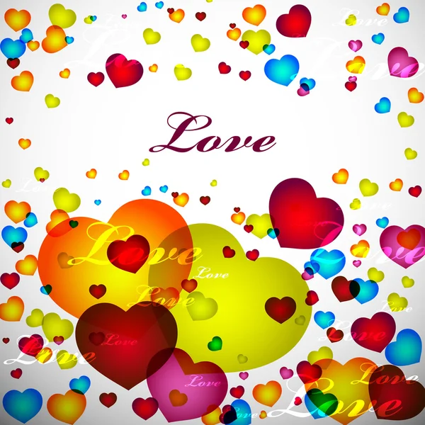 Valentijn kaart met rode, oranje, geel, blauw hart. — Stockvector