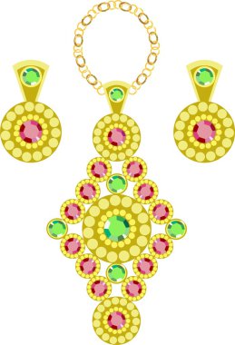 Diamond-shaped pendant with earrings clipart