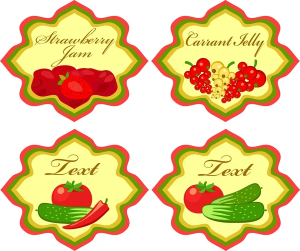 Sebze ve meyveleri içeren etiketleri — Stok Vektör