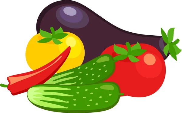 Eggplant, cucumbers, peppers and tomatoes — Stock Vector