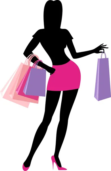 Silhuett Shopping Kvinnor Med Modell Proportioner — Stock vektor
