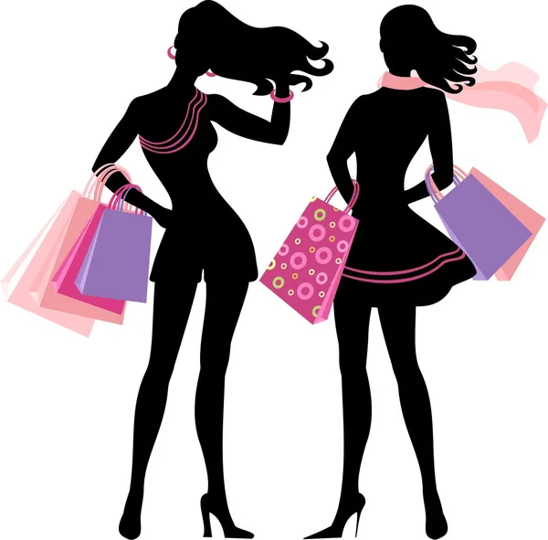 Silhouette Von Shopping Frauen Mit Model Proportionen — Stockvektor