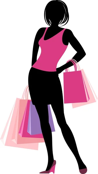 Silhouette de shopping girl — Image vectorielle