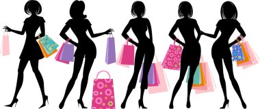 Silhouette of shopping girl clipart