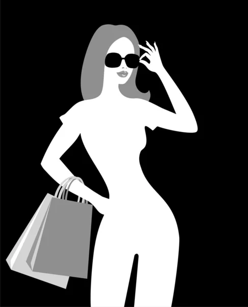 Silhouette Shopping Girl — Stock Vector