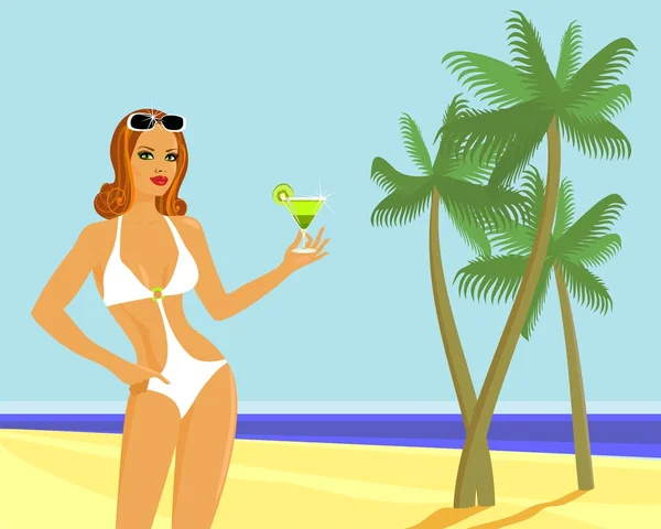 Girl Cocktail Palm Beach — Stock Vector