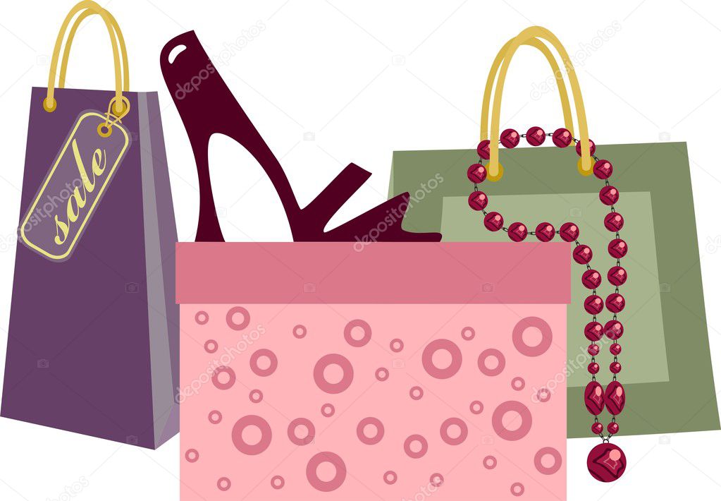 pink shopping bags clipart