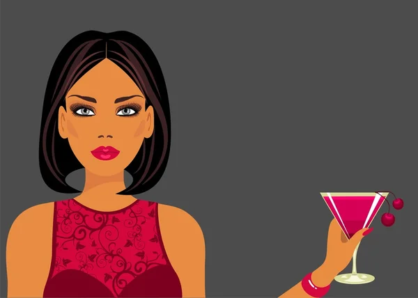 Silhouette de Dame avec un cocktail — Image vectorielle