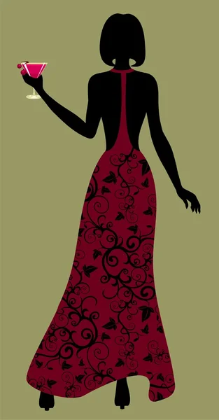 Silhouette de Dame avec un cocktail — Image vectorielle