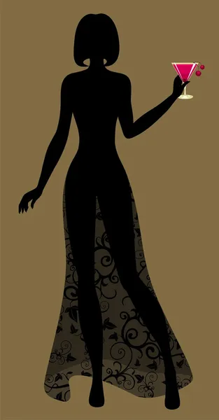 Silhouette of Lady with a cocktail — Stock Vector