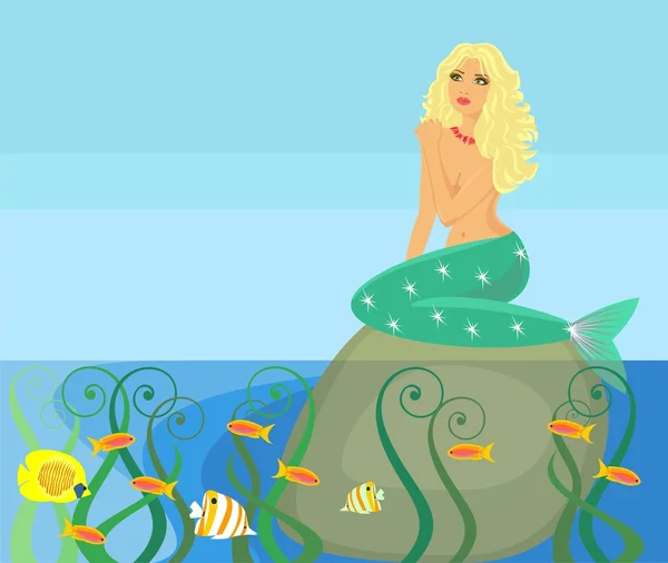 Mermaid in coral beads — Stock Vector