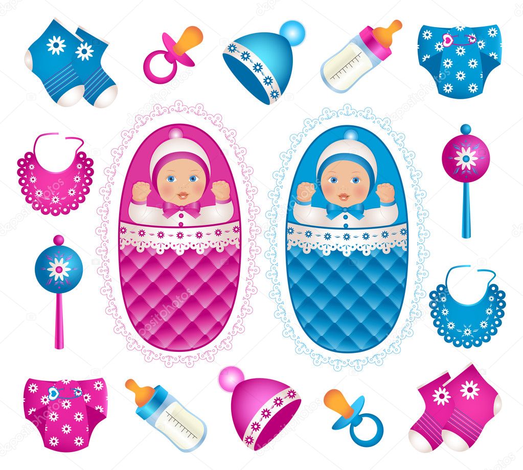 Twins with accessories — Stock Vector © NatalyaProk 5260646
